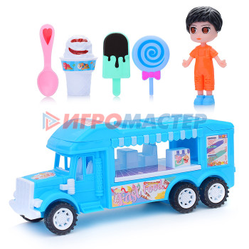 Кареты с лошадьми, машины для кукол Набор кукол 828-6 с машиной &quot;Ярмарка мороженого&quot; с аксессуарами, в пакете