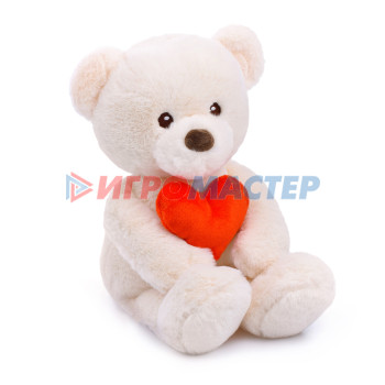 Мягкая игрушка Медведь Люк, молочный с сердцем, 35см