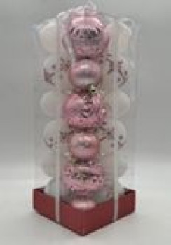 Ёлочные игрушки, шары Набор шаров "Snow shine" 7 см + 5 см (24 предмета), Розовое золото/Белый