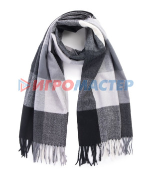 Платочно-шарфовые изделия Палантин - шарф "ZIMA", принт в клетку, цвет черный/серый, 180*70см (230гр)
