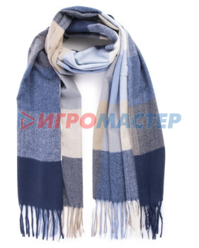 Платочно-шарфовые изделия Палантин - шарф "ZIMA", принт в клетку, цвет синий/серый, 180*70см (230гр)