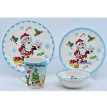 Набор посуды керамической "Дед Мороз" (кружка 330мл+салатник 13см+тарелка 20см+тарелка 25см)