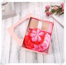 Набор банный в подарочной коробке "PREZENT", розовый/красный (три мочалки), 24*7*19*6см