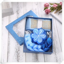 Набор банный в подарочной коробке "PREZENT", синий/голубой (три мочалки), 24*7*19*6см