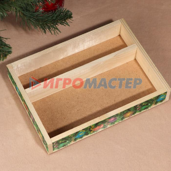 Ящик-кашпо подарочный "Новогодние шары", 2 отдела, 25,5×20×5 см
