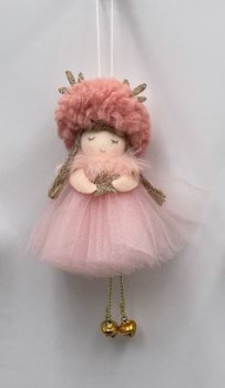 Ёлочные игрушки, шары Подвеска "Маленькая леди" 15 см, розовый