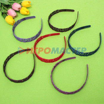 Ободок для волос пластиковый "Province - Emily", вензеля, микс 6 цветов, 2,5 см ( подвес)