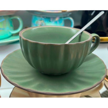 Чайная пара "Монте" (кружка 220мл, блюдце, ложка) зеленый