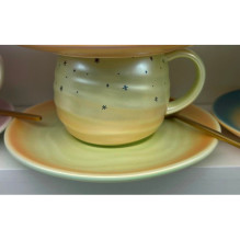 Чайная пара "Маленький космос" (кружка 240мл, блюдце, ложка) зеленый