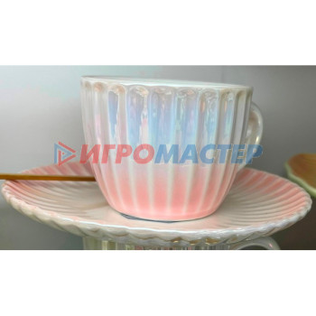 Чайные пары Чайная пара "Жемчужный блеск" (кружка 180мл, блюдце, ложка) розовый