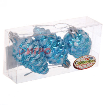 Елочные игрушки "Шишечки в инее" 5,5 см (набор 3 шт), Голубой