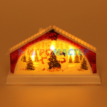 Сувенир с подсветкой "Домик с снеговиками" 15,5*4*9,5 см (работает от 2х батареек ААА)