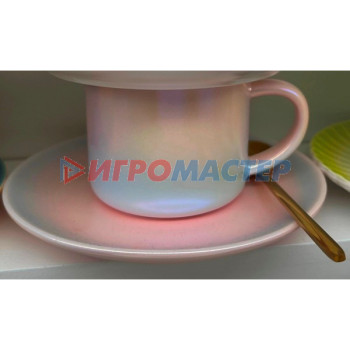 Чайные пары Чайная пара "Северное сияние" (кружка 230мл, блюдце, ложка) розовый