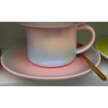 Чайная пара "Северное сияние" (кружка 230мл, блюдце, ложка) розовый