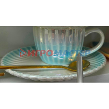 Чайные пары Чайная пара "Жемчужный блеск" (кружка 180мл, блюдце, ложка) голубой