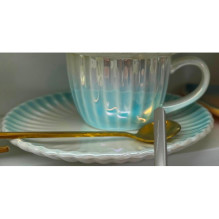 Чайная пара "Жемчужный блеск" (кружка 180мл, блюдце, ложка) голубой