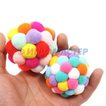 Игрушка - шарик для кошек "ИГРУЛИК", разноцветный, микс 2 цвета, d-6см (пакет с подвесом)