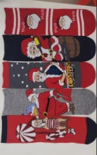 Носки новогодние "Дед мороз", микс 5 цветов, р-р36-42 (крючок, пакет, стикер)