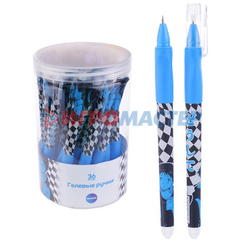 Ручки гелевые Ручка гелевая прорезиненная Аниме &quot;Клетка голубая&quot; с эргономичной резинкой для пальцев цвет че