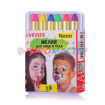 Декоративная косметика Мелки для грима лица и тела, 6 неоновых цветов, в пластиковой упаковке с подвесом