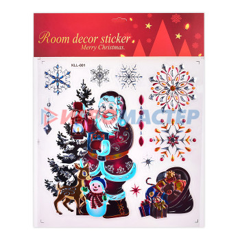 Новогодний интерьер Наклейки новогодние для декора S1558 &quot;Дедушка Мороз с подарками&quot; в пакете