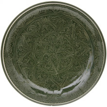 Тарелка 15см зеленая Риштанская керамика