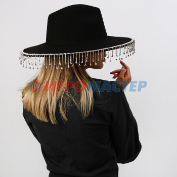 Шляпа с широкими полями, со стразами, р. 56 см, цвет чёрный