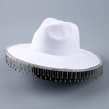 Шляпа с широкими полями, со стразами, р. 56 см, цвет белый