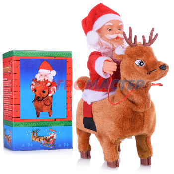 Фигуры новогодние Музыкальный Дедушка S1345 на олене, в коробке
