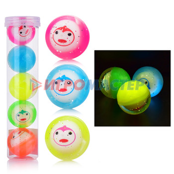 Мяч-прыгун (каучук), мячи-трансформеры Мяч 00-3023 &quot;Пингвины&quot; (4,5 см), со светом, в тубе
