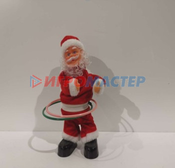 Фигуры новогодние Дед Мороз музыкальный 30 см в красной шубе с обручами (работает от 3*АА - в комплект не входят)
