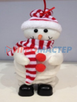 Фигуры новогодние Снеговик музыкальный 21 см в шарфике (работает от 3*ААА - в комплект не входят)