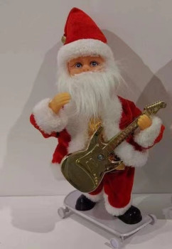 Фигуры новогодние Дед Мороз музыкальный 30 см в красной шубе с гитарой (работает от 3*АА - в комплект не входят)