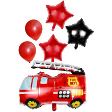 Воздушные шары 6 шт, "Пожарная машина" (74см - Машина, 45см,12"/24см)