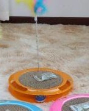 Игрушка для кошек интерактивная с пружинкой перышками "ЛАПКИБум", цвет оранжевый, 36*25см (коробка)