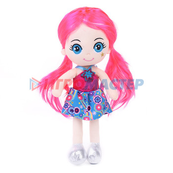 Мягкая игрушка Кукла Глория с ярко-розовыми волосами в платье, 32 см