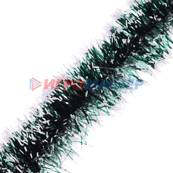 Фольгированные украшения Новогоднее украшение S1915 &quot;Мишура&quot; темно-зеленая с белыми краями (6*200см.)