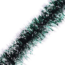 Новогоднее украшение S1915 &quot;Мишура&quot; темно-зеленая с белыми краями (6*200см.)