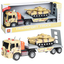 Автовоз WY571J &quot;Военный&quot; с танком, 1:16 (свет, звук) на батарейках, в коробке (камуфляж)