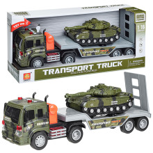Автовоз WY571I &quot;Военный&quot; с танком, 1:16 (свет, звук) на батарейках, в коробке (зеленый)