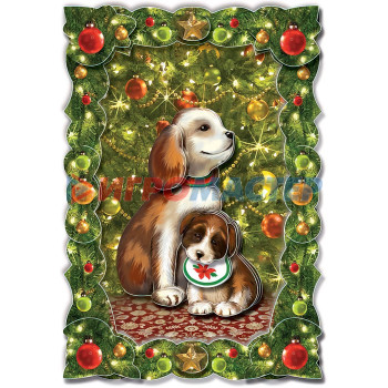 Набор для изготовления новогодней картины "Собачка и щенок"
