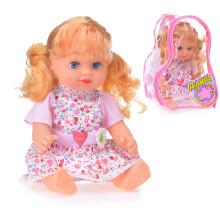 Кукла 5512 озвученная, платье розовое, мелкий цветок, в рюкзаке