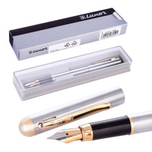 Ручка подарочная перьевая,хром/золото,   0,8 мм, корпус ,в футляре подарочном, со съемной крышкой