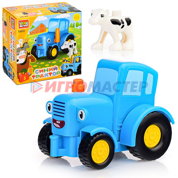 Блочные Конструктор большие кубики: Синий трактор с коровой, 5 дет. 
