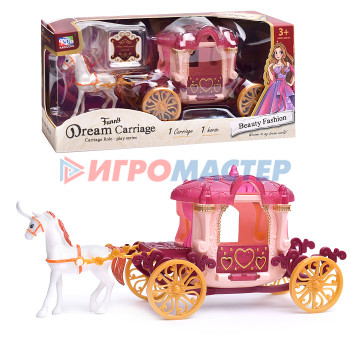 Кареты с лошадьми, машины для кукол Карета KDL-43 &quot;Чудесная прогулка&quot; с лошадкой, в коробке