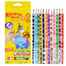 Набор цветных карандашей 12 цв. &quot;Зоопарк&quot; трехгран. корп. дерев. карт.уп. принт 