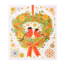 Новогоднее оконное украшение из ПВХ пленки &quot;Венок с птичками&quot; декорировано глиттером