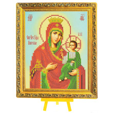 Алмазная мозаика с мольбертом &quot;Иверская Икона Божией Матери&quot; 21х25 см, 1 дизайн, частичная выкладка,