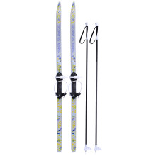 Лыжи подростковые &quot;Ski Race&quot; 150/110 см, унив.крепление, с палками стеклопластик серые.