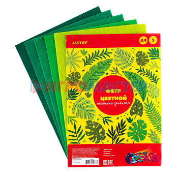 Цветная бумага и картон Фетр цветной A4 5 цв, 5 л &quot;Оттенки зеленого&quot; толщина 2 мм, пластиковый пакет с европодвесо